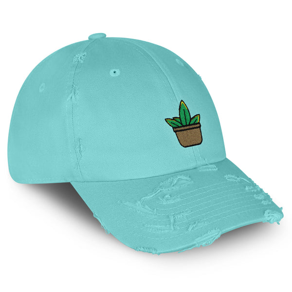 Aloe Plant Vintage Dad Hat Frayed Embroidered Cap Pot
