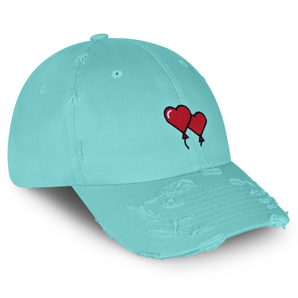 Heart Balloon Vintage Dad Hat Frayed Embroidered Cap Red Ballon