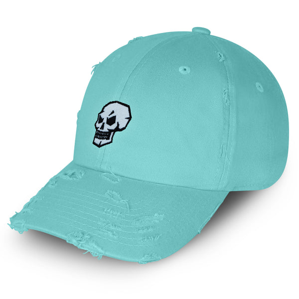 Skull Side View Vintage Dad Hat Frayed Embroidered Cap Grunge