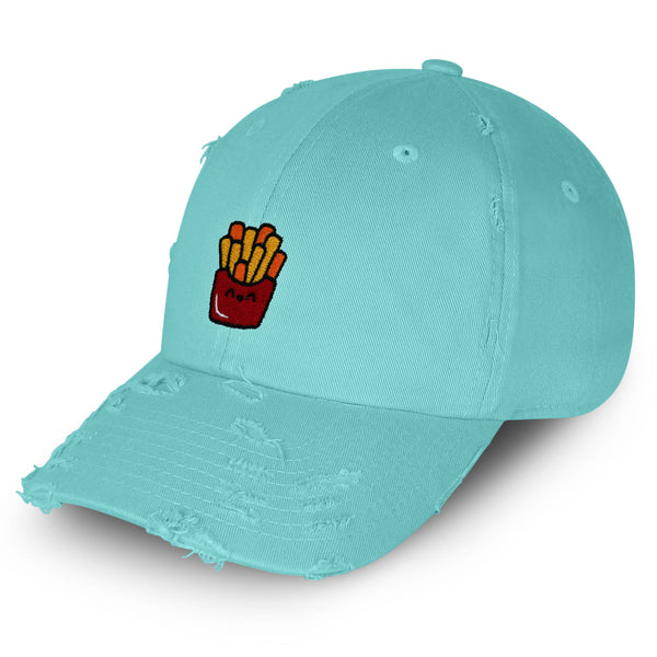 Smiling French Fries Vintage Dad Hat Frayed Embroidered Cap Chips Fast Food