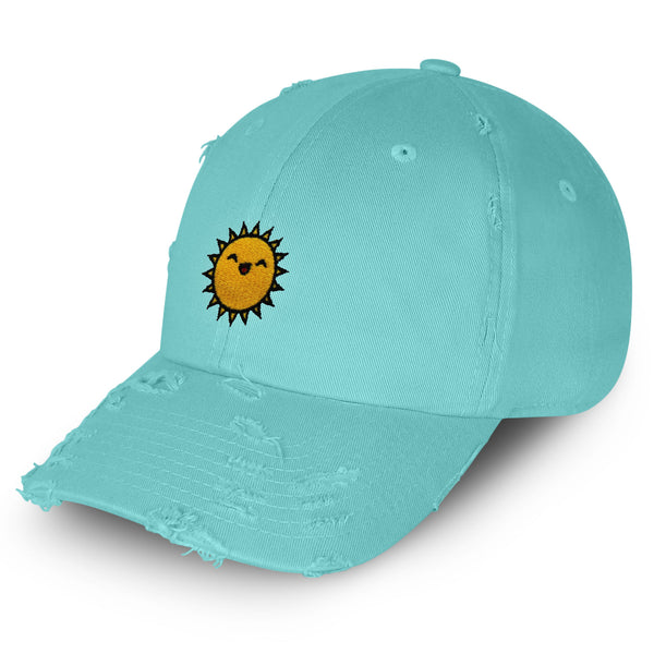 Happy Sun Vintage Dad Hat Frayed Embroidered Cap Sunny Summer, Morning