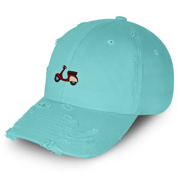 Scooter Vintage Dad Hat Frayed Embroidered Cap Motorcycle