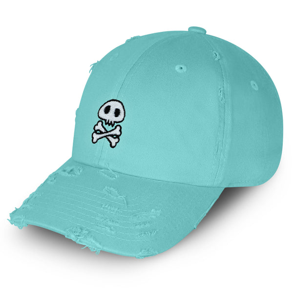 Skull Vintage Dad Hat Frayed Embroidered Cap Cute Skull