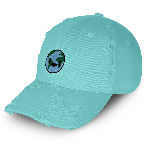 Happy Earth Vintage Dad Hat Frayed Embroidered Cap Earth Environment