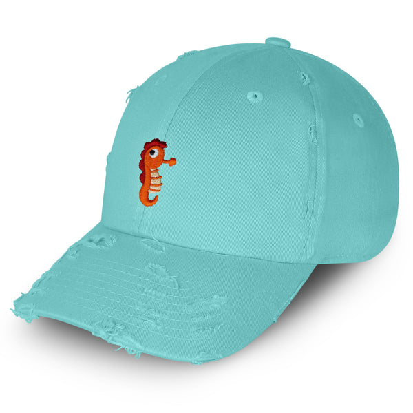 Sea Horse Vintage Dad Hat Frayed Embroidered Cap Ocean Fish