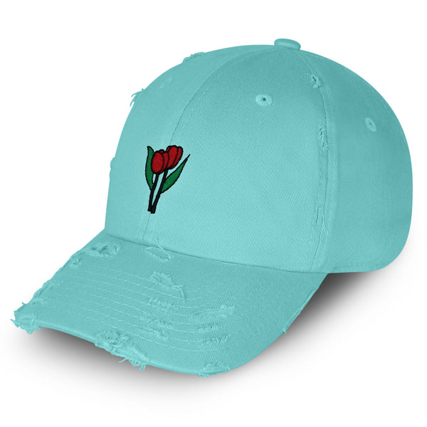 Tulips Vintage Dad Hat Frayed Embroidered Cap Flower Plant