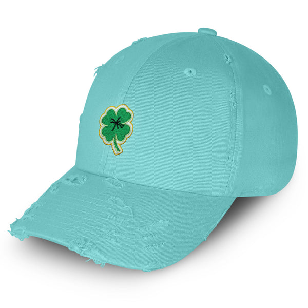 Clover Vintage Dad Hat Frayed Embroidered Cap Lucky Plant