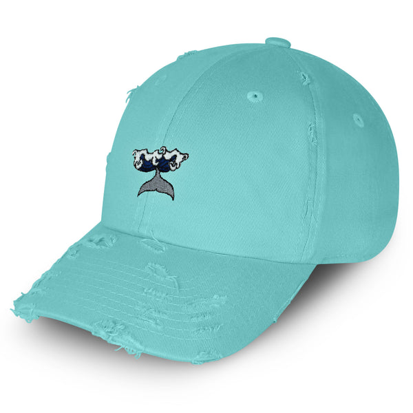 Whale Vintage Dad Hat Frayed Embroidered Cap Wave Ocean