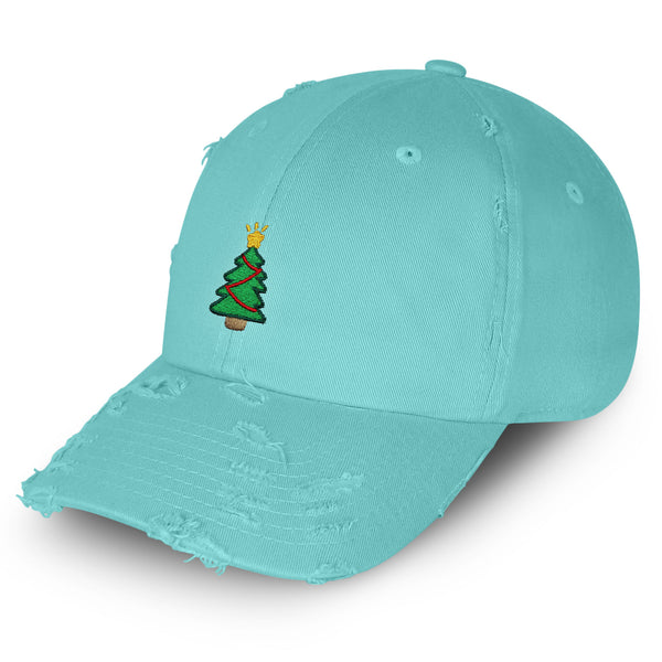 Christmas Tree Vintage Dad Hat Frayed Embroidered Cap Holiday Santa