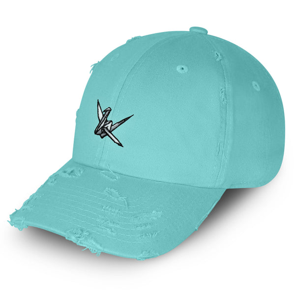 Origami Crane Vintage Dad Hat Frayed Embroidered Cap Paper Swan