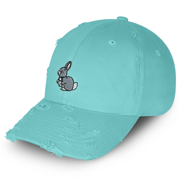 Rabbit Vintage Dad Hat Frayed Embroidered Cap Cute