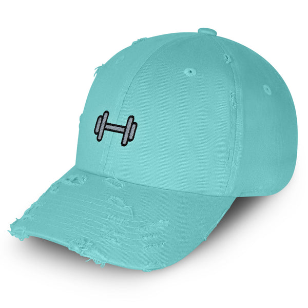 Dumbbell Vintage Dad Hat Frayed Embroidered Cap Gym