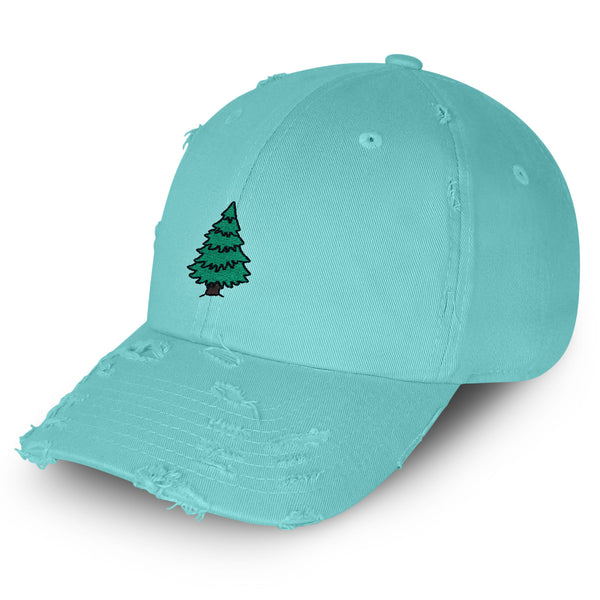 Pine Tree Vintage Dad Hat Frayed Embroidered Cap Forest Camping