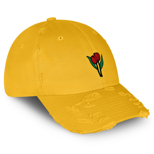 Tulips Vintage Dad Hat Frayed Embroidered Cap Flower Plant