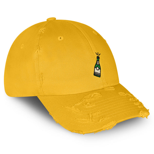 Champagne Bottle Vintage Dad Hat Frayed Embroidered Cap Drink