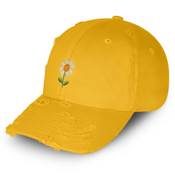 Chamomile Flower Vintage Dad Hat Frayed Embroidered Cap Floral