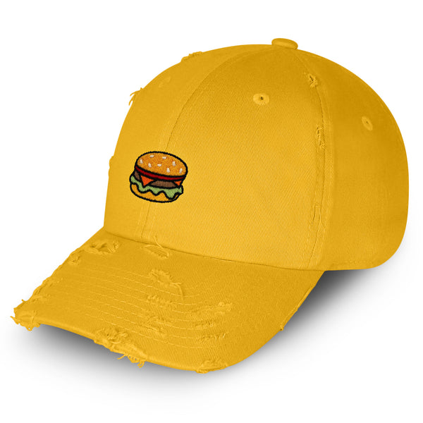 Hamburger Vintage Dad Hat Frayed Embroidered Cap Fast Food