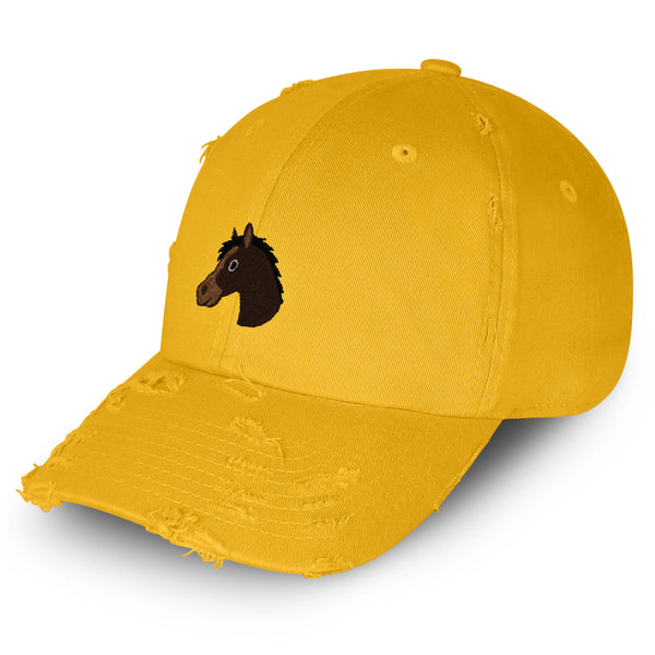 Horse Head Vintage Dad Hat Frayed Embroidered Cap Cowboy Zoo