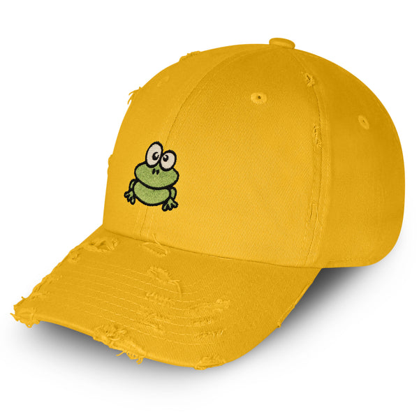 Frog Vintage Dad Hat Frayed Embroidered Cap Green