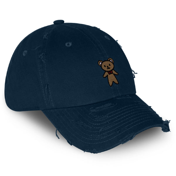 Teddy Bear Vintage Dad Hat Frayed Embroidered Cap Ribbon Brown