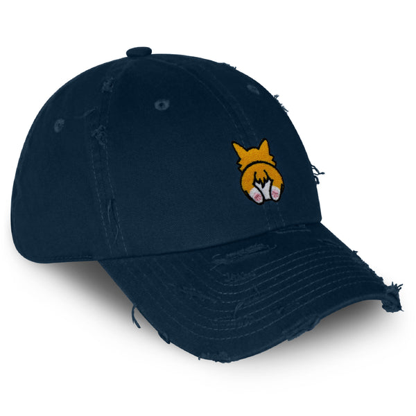 Corgi Butt Vintage Dad Hat Frayed Embroidered Cap Welsh Corgi