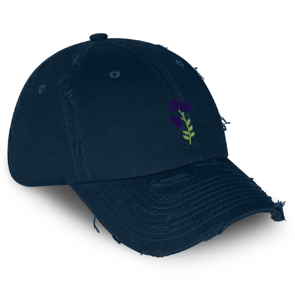 Purple flower Vintage Dad Hat Frayed Embroidered Cap Purple Floral