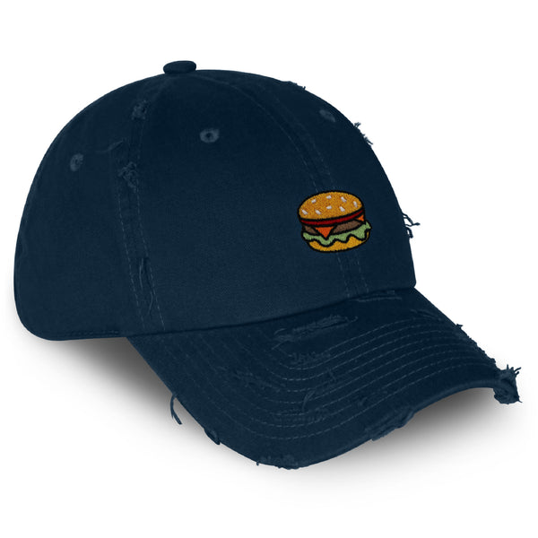 Hamburger Vintage Dad Hat Frayed Embroidered Cap Fast Food