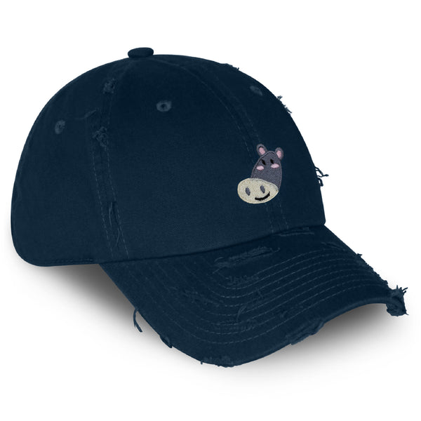 Cute Hippo Face Vintage Dad Hat Frayed Embroidered Cap Zoo Hippopotamus