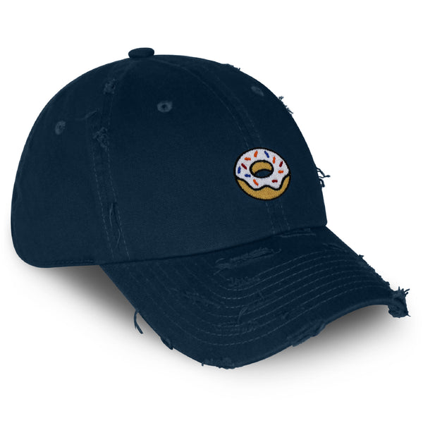 Donut Vintage Dad Hat Frayed Embroidered Cap Doughtnut Snack