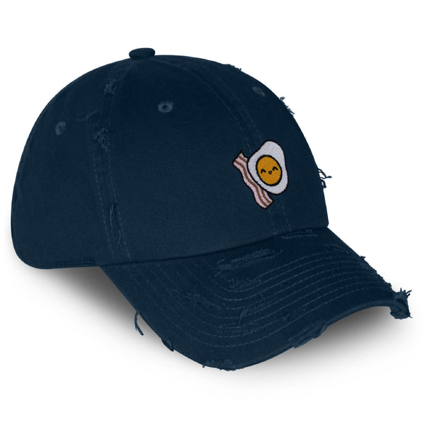 Egg and Bacon Vintage Dad Hat Frayed Embroidered Cap Breakfast