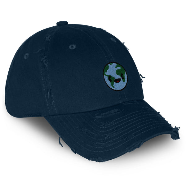 Happy Earth Vintage Dad Hat Frayed Embroidered Cap Earth Environment