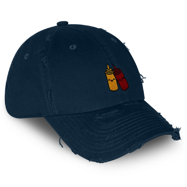 Ketchup and Mustard Vintage Dad Hat Frayed Embroidered Cap Foodie Sauces, Ketchut, Mustard