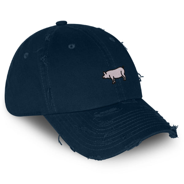 Pig Vintage Dad Hat Frayed Embroidered Cap Skinny Porky