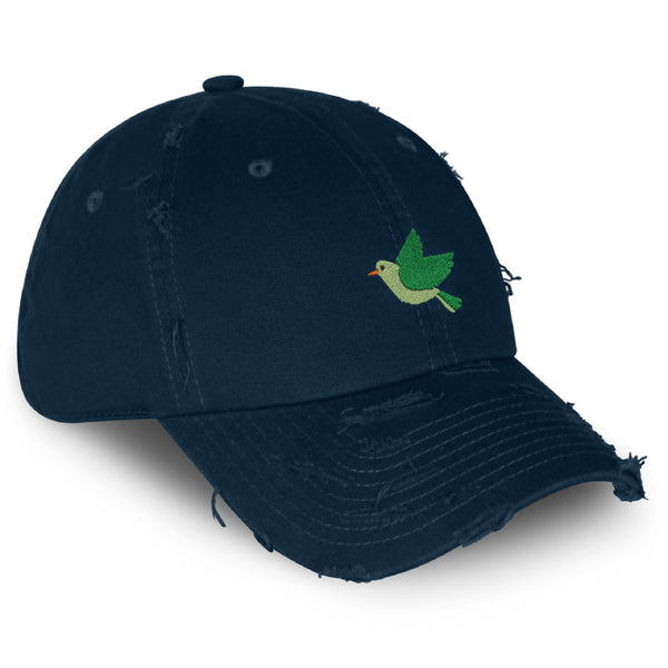 Bird Vintage Dad Hat Frayed Embroidered Cap Green