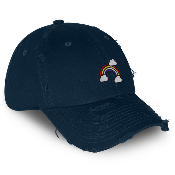 Rainbow Vintage Dad Hat Frayed Embroidered Cap Cute