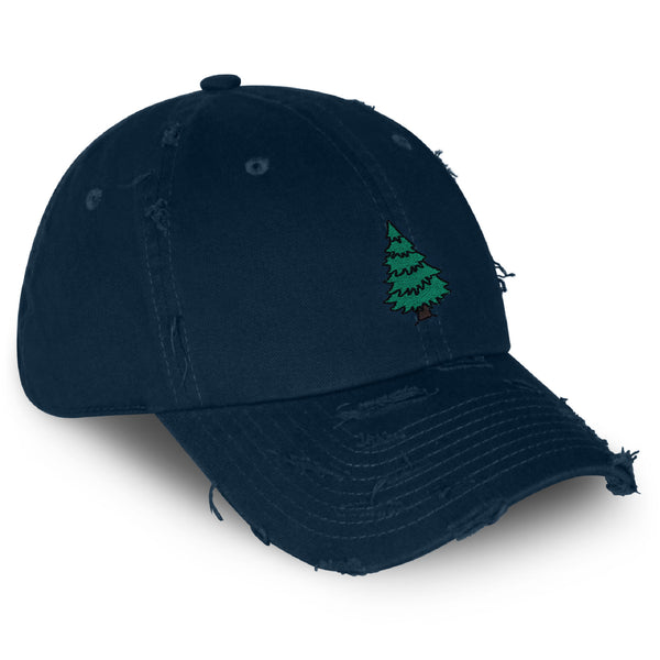 Pine Tree Vintage Dad Hat Frayed Embroidered Cap Forest Camping