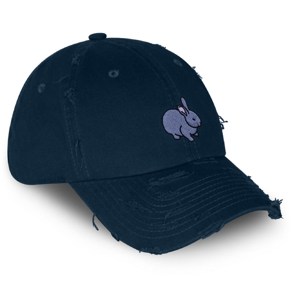 Bunny Vintage Dad Hat Frayed Embroidered Cap Grey Rabbit