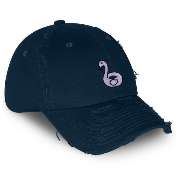 Flamingo Pool Float Vintage Dad Hat Frayed Embroidered Cap Water Toy