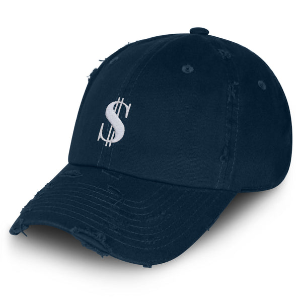 Dollar Sign Vintage Dad Hat Frayed Embroidered Cap Money Cash