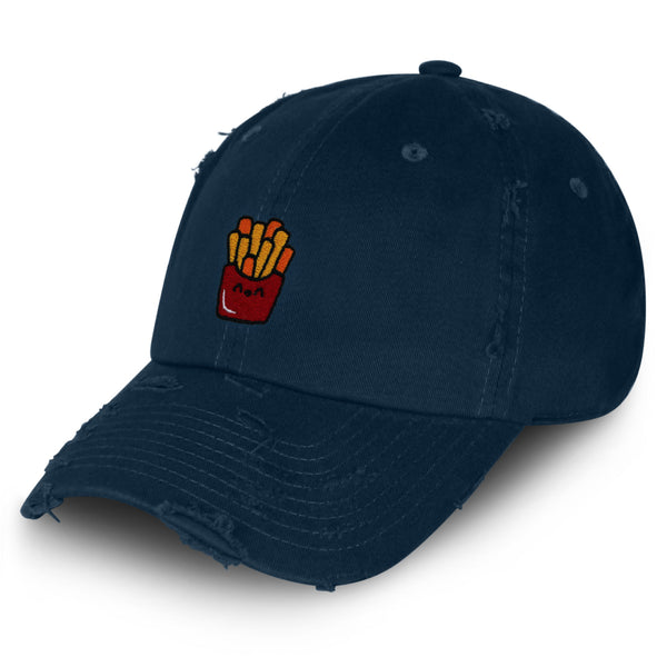 Smiling French Fries Vintage Dad Hat Frayed Embroidered Cap Chips Fast Food