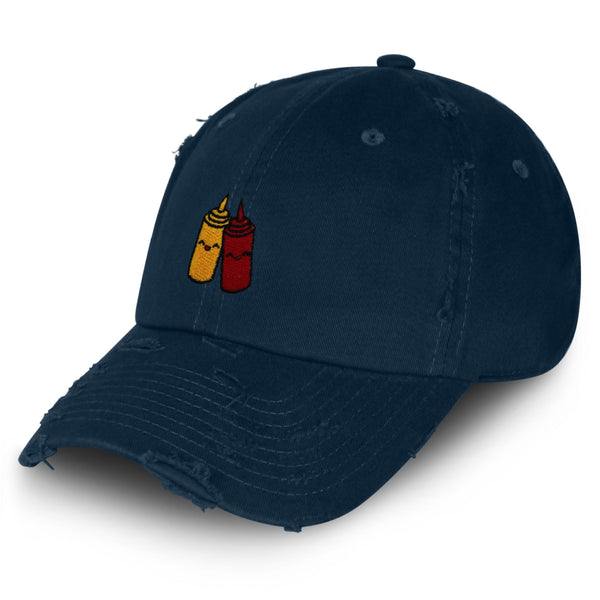 Ketchup and Mustard Vintage Dad Hat Frayed Embroidered Cap Foodie Sauces, Ketchut, Mustard