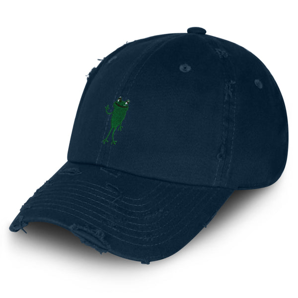 Frog Hi! Vintage Dad Hat Frayed Embroidered Cap Cute