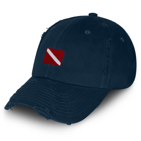 Diving Flag Vintage Dad Hat Frayed Embroidered Cap Flag Symbol