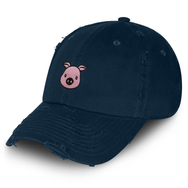 Pig Vintage Dad Hat Frayed Embroidered Cap Pork Bacon