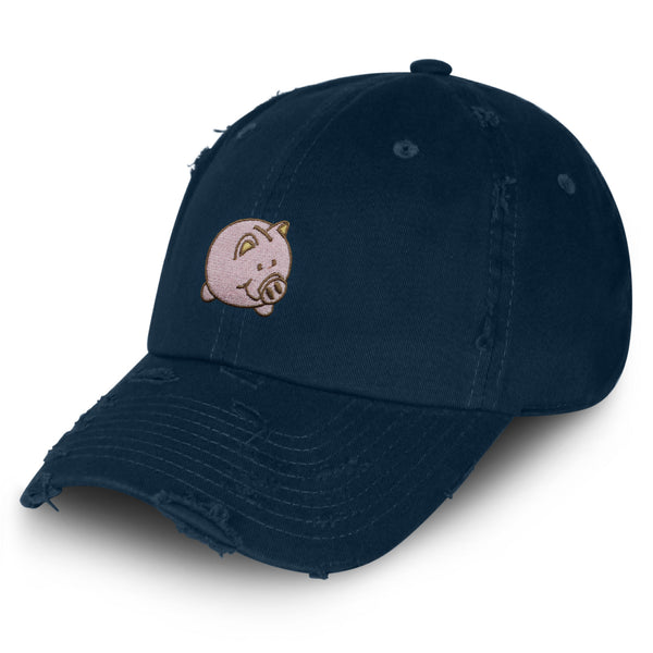 Piggy Bank Vintage Dad Hat Frayed Embroidered Cap Coin