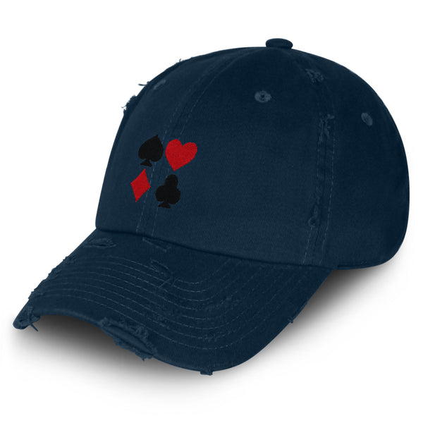 Playing Cards Suits Vintage Dad Hat Frayed Embroidered Cap Casino Poker