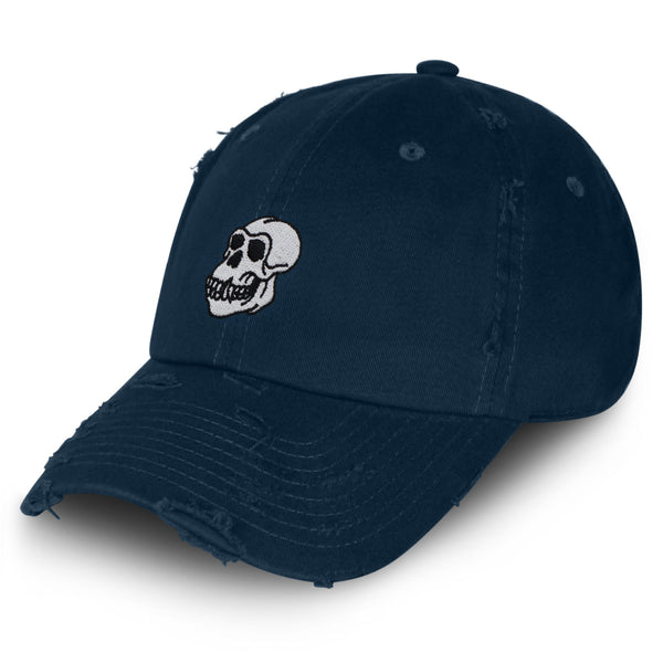 Gorilla Skull Vintage Dad Hat Frayed Embroidered Cap Skelton