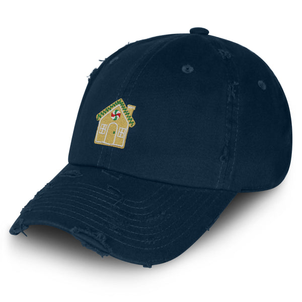 Gingerbread House Vintage Dad Hat Frayed Embroidered Cap Holiday