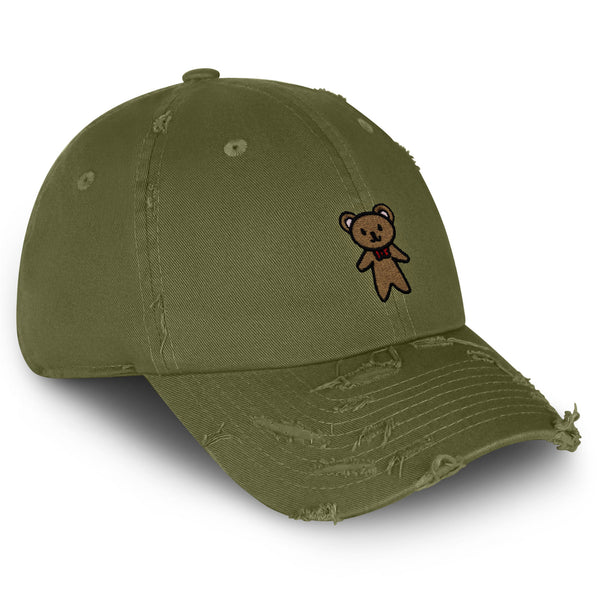 Teddy Bear Vintage Dad Hat Frayed Embroidered Cap Ribbon Brown