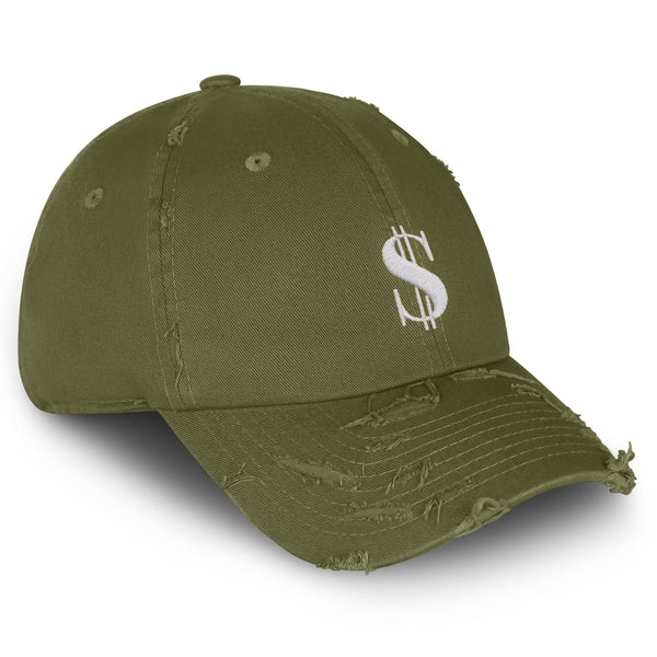 Dollar Sign Vintage Dad Hat Frayed Embroidered Cap Money Cash